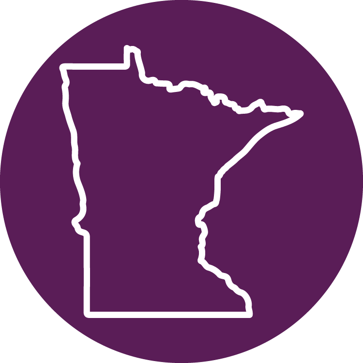 white outline of the state of Minnesota on a purple background